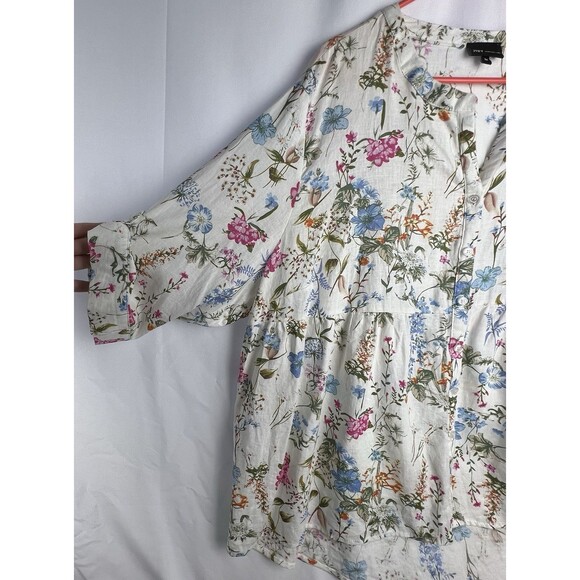 JNY Jones New York Top Womens 3X Linen Blend Floral Button Roll Tab Peasant Boho - Picture 4 of 15